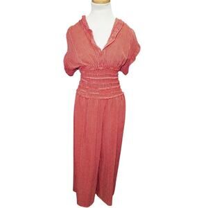 Max Studio Red Stripe Smocked Waist Jumpsuit – Size XL (EUC)